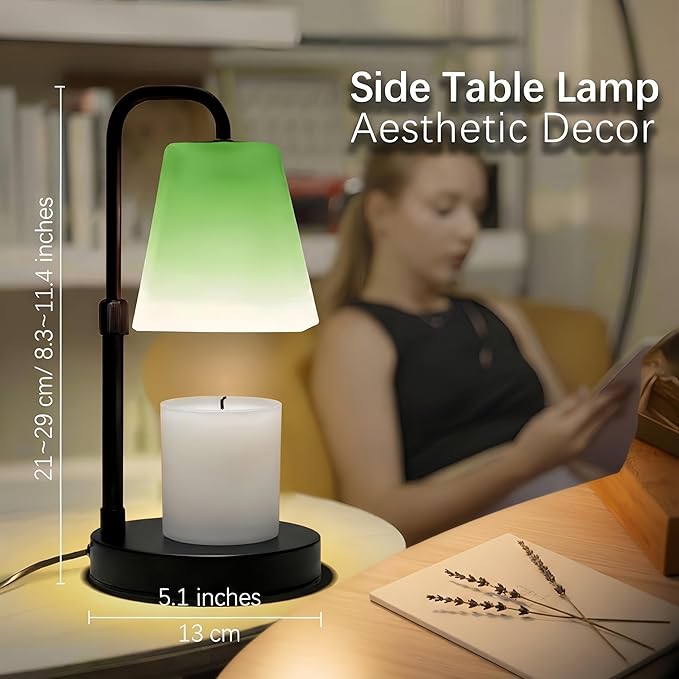 Candle Wammer Lamp with Timer Wax Melter Women Mom Gift Birthday New Home House Warming Vintage Aesthetic Room Decor Side Table Night Light w/ GU10 Bulb Dimmable Adjustable Height Green
