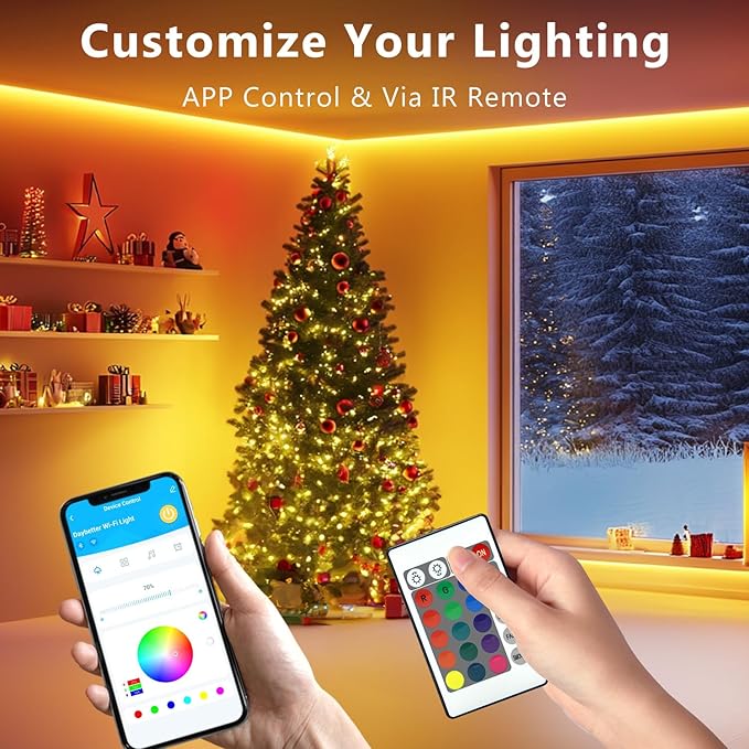 DAYBETTER LED Lights for Bedroom 132ft (2 Rolls of 65.6ft), Music Sync Color Changing Strip Lights with Remote, 24V Power Supply, Classroom Lighting, Room Decor for Teen Girls Boys Birthday Gifts