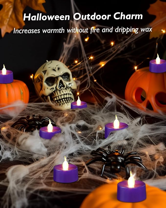 Purple LED Candles, 24 Pack Tea Lights Candles Battery Operated, Flameless Tealight Candle, Realistic Tea Lights for Halloween Christmas Party Decor Mardi Gras
