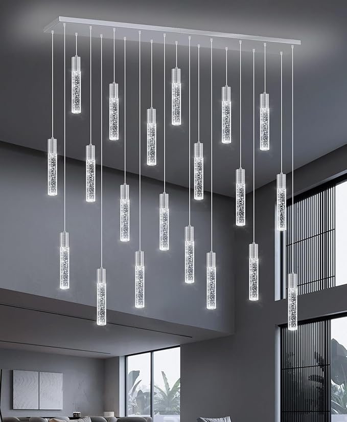 20-Lights Modern Crystal Chandeliers LED Pendant Light for Kitchen Island Dining Room Entrance Foyer Living Room Silver