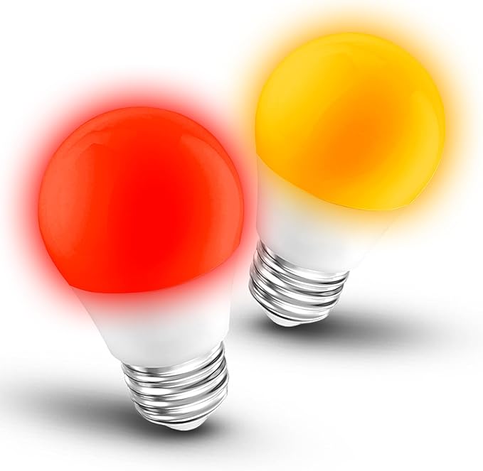 Amber and Red Light Bulbs 25-40W Equivalent, 1800k Amber Sleep Light Bulb, 625nm Red Night Light, 3W 300lm, E26 Base for Bedroom Healthy Sleep Porch Party Holiday Lighting, Non-Dimmable(1 Amber+1 Red)