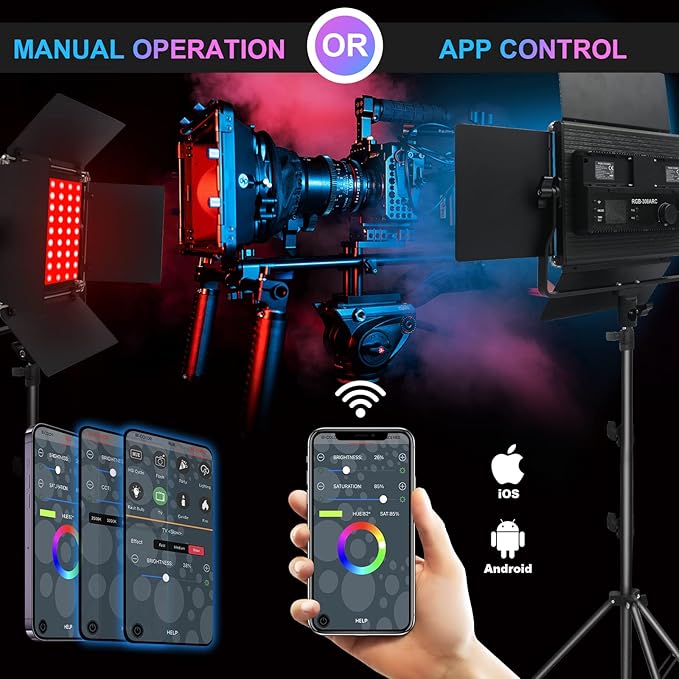 2Pcs 50W Professional Photography Lighting Kit with Stand, Support APP Control, 1500 Lux/1m, 360°Full Color, 2500K-8500K Dimmable, 49 Scene Modes, CRI 96+ TLCI>97 CQS 96+ for Studio/Streaming
