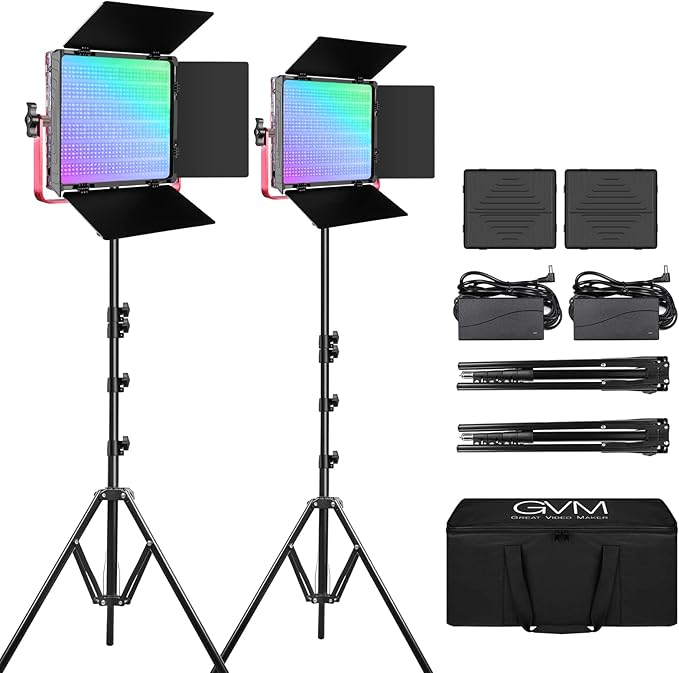 GVM 50W RGB LED Video Light, Studio Light with APP Control, 3200K-5600K Photography Lighting for Video, Product Shooting, 20 Scene Modes & CRI97+, CCT Loop, Hue Loop, 2packs