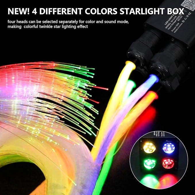 AMKI 4 Color 36W Twinkle Sound Mode RGBW 4 Ports Light Source Engine Driver Remote/APP Control Starlight Box Motor for Fiber Optic Star Ceiling Light Kit
