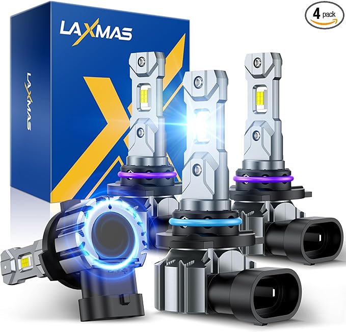 HB3 and 9006 Bulbs Combo 56,000LM Brightest Fog Light, Wider Driving Vision, 6500K Cool White, 9005 and HB4 Driving Bulbs, Plug and Play, Pack of 4