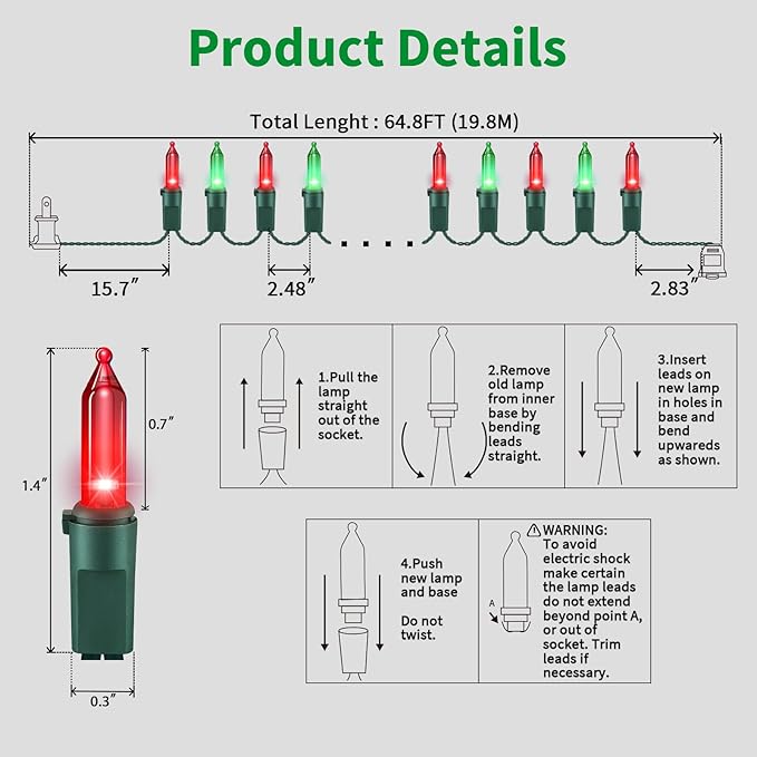 LAMPHOME 100 Mini LED Count Red and Green -String Lights - 21.6FT LED Christmas Lights, Mini led Lights for Outdoor Home Holiday Party Wedding Independence Day Decoration