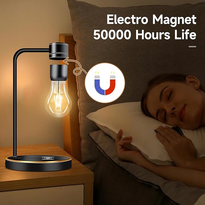 VGAzer Floating Light Bulb,Wireless Charger Magnetic Levitation Bulb Night Lights, Levitating Bulb Lamp for Room, Office Desk Decoration