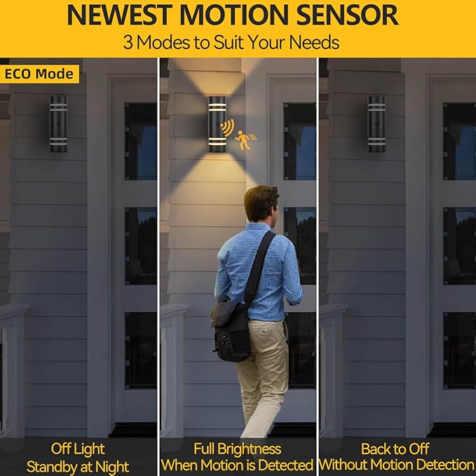 SHlMR Motion Sensor Outdoor Lights, Modern Dusk to Dawn Outdoor Lighting Wall Mount with Bulbs, Black Exterior Sconce Aluminum Up and Down Waterproof Motion Detector Lights for Outside, ETL Listed
