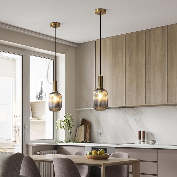 KCO Lighting Mini Smoke Glass Pendant Light Fixture 1-Light Brushed Gold Pendant Lights Kitchen Island Minimalist Globe Pendant Lighting Mid Century Modern Entry Hanging Light