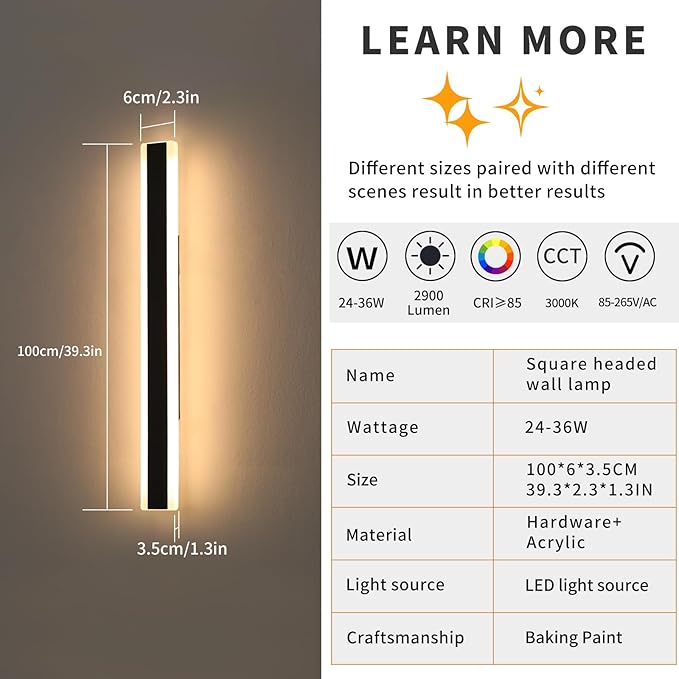 Mikeru 2pack 39.3inch Outdoor Wall Light Fixtures, 3000K Modern Exterior Lights for House Ip65 Waterproof Rust Outdoor Light Fixtures Hardwire Wall Mount Exterior Lighting for Shop,Garage