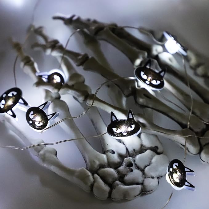 Halloween Decorations Fairy Lights Black Cats, 30 LED Copper String Lights with Remote Control Battery Operated for Cosplay Party Supplies, Gothic Halloween Decor