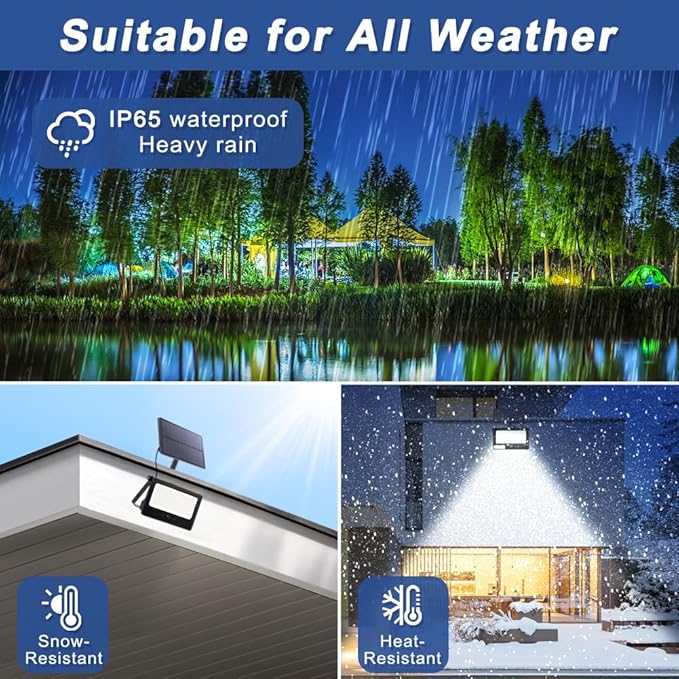 Solar Flood Lights Outdoor Waterproof with Remote Control, 1000LM 6500K 4 Modes 16.4FT Cable Solar Motion Flood Lights for Outside Wall Garage Shed Patio Yard Porch Garden Decor(Cool White)