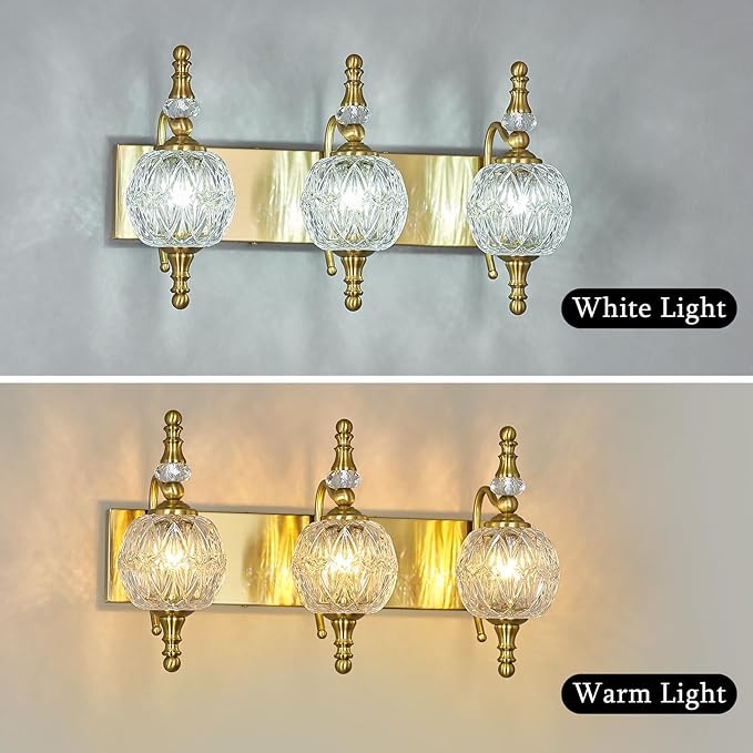 Modern Crystal Bathroom Vanity Lights Fixtures Over Mirror Gold Vintage 3-Lights 20 Inch Bathroom Light Fixtures Glass Crystal Vanity Lights