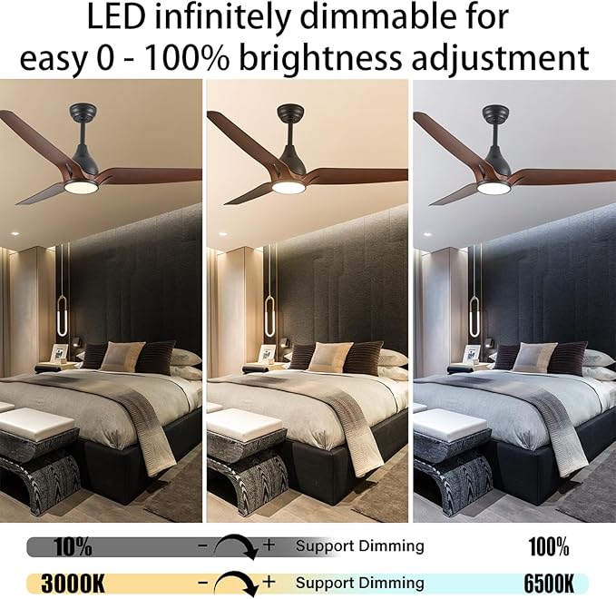 Ceiling Fans with Lights,52 inch Modern Ceiling fan with App and Remote Control,Reversible DC motor ceiling fans,3CCT,Dimmable,Noiseless,Ceiling Fan for Bedroom,Farmhouse,Indoor/Outdoor Use
