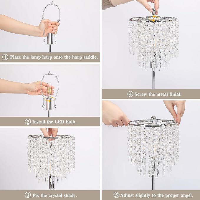 Boncoo Crystal Table Lamp Set of 2 Touch Control, Crystal Lamps with USB Ports Elegant Shade Bedside Lamp Silver, Dimmable Touch Table Lamp for Nightstand Bedroom Living Room, 4W LED Bulb Included