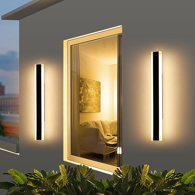 Mikeru 2pack 23.6inch Modern Outdoor Wall Light Fixtures, 3000K Exterior Lights for House, Shop, Garage - IP65 Waterproof, Rust Resistant, Hardwire Mounting