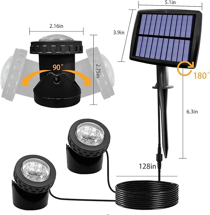 RGB Color Changing LED Underwater Lights with 2 Modes, Solar Submersible Fountain Lights IP68 Waterproof, Landscape SpotLights for Pond Waterfall Fountain Pool (3 in 1)