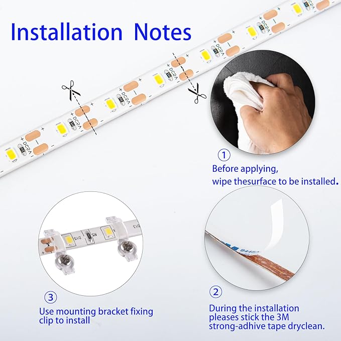 Battery-Powered LED Strip Lights Warm White with Remote, 2 Pack of 6.6ft, 240 2835 LED Warm White, Cuttable, Timer Function, Waterproof, Suitable for Wardrobe, Kitchen, Bedroom Decor.