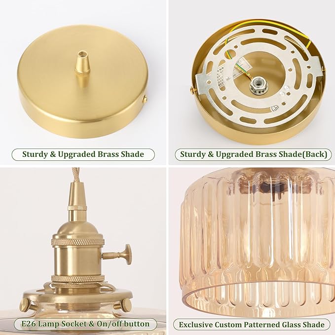 Battery Operated Pendant Light 5000mAh Rechargeable Chandelier with Remote Control Wireless Adjustable Hanging Amber Striped Light for Kitchen Island Dining Room Hallway, 2 Pack