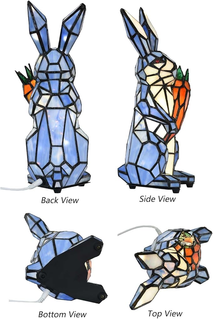 Bieye L10885 Rabbit Holds Carrot Tiffany Style Stained Glass Accent Table Lamp for Home Decor (Blue)