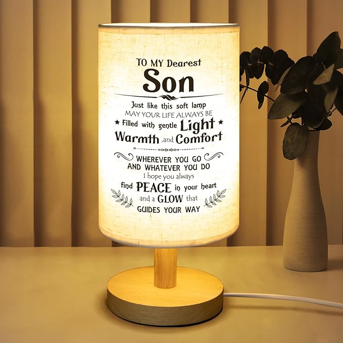 Gifts for Son from Mom Dad, Son Birthday Gifts Fabric Lamp,Birthday Gifts for Son Table Lamp with Wooden Stand Unique Son Gifts