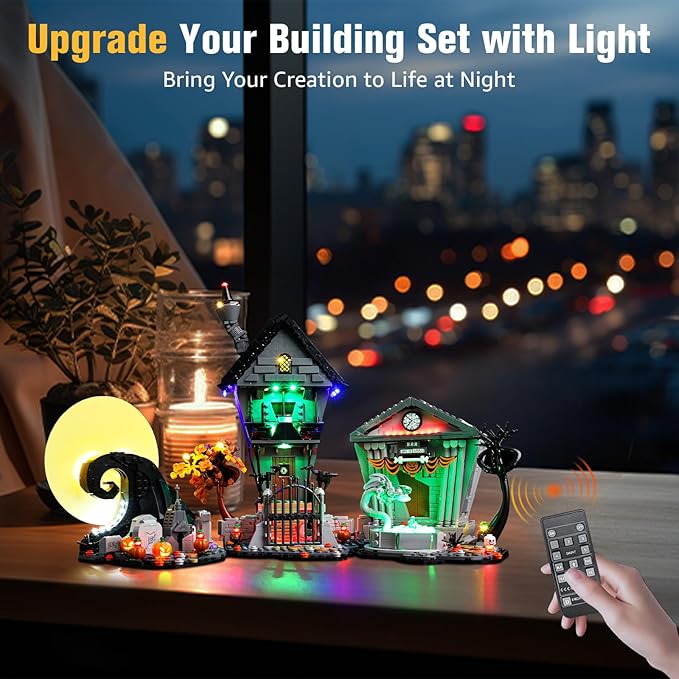 BrickSoul Advanced RC Light Kit for Lego 21351 Tim Burton's Nightmare Before Christmas Building Set | Upgraded Wireless ON/OFF & Dimming & Zonal Lighting with Hidden Cable Tech(21351 Set NOT Included)
