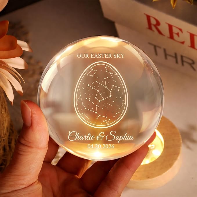 Personalized Our Easter Sky Crystal Ball LED Night Light, Custom Couple Name Constellation Glass Globe Lamp with Date, Romantic Easter Keepsake Gift for Anniversary Wedding Decor