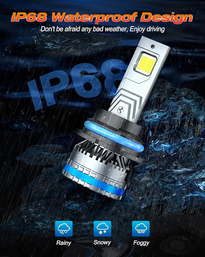 FAHREN 9007/HB5 Fog Light Bulbs, 120W 32000 Lumens Bright Lighting Bulbs, 6500K Cool White Headlight IP68 Waterproof, Quick Installation, Pack of 2