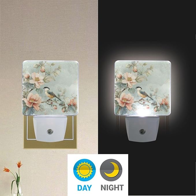 Bird Night Light 2 Pack Dusk to Dawn Sensor Led Lamp for Women Men Night Lights Plug into Wall Decor for Bedroom Kitchen Corridor, 0.5W