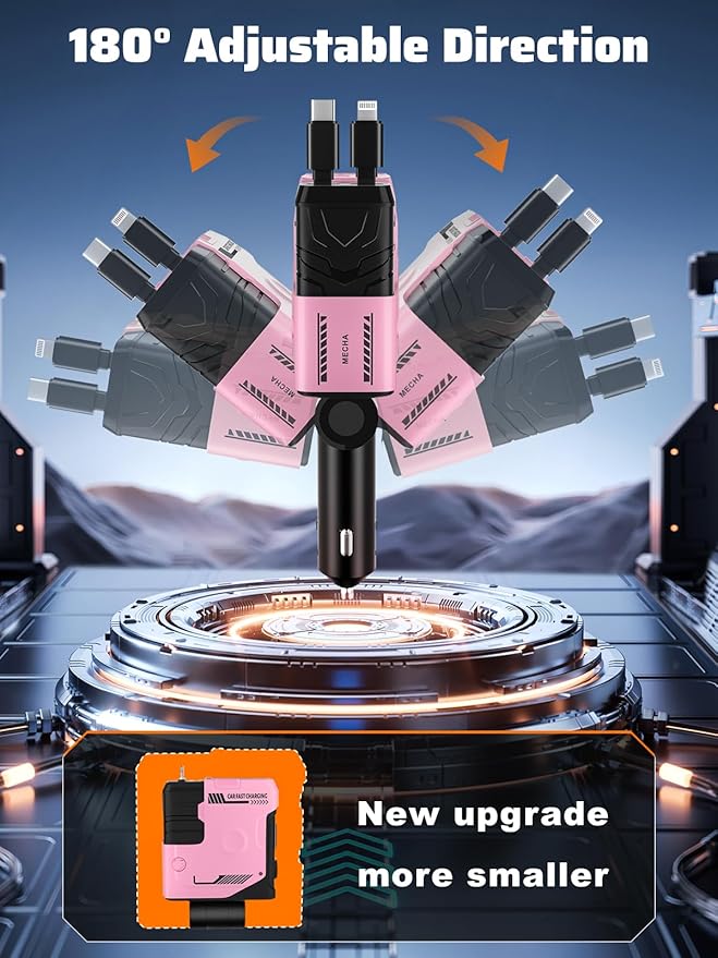 Retractable Car Charger with Retractable Cable (31.5 inch), 4 in 1 Super Fast Car Phone Charger, 2 USB Ports Adapter, Compatible with iPhone 15 14 13 12 11 Pro Max, iPad, Pixel