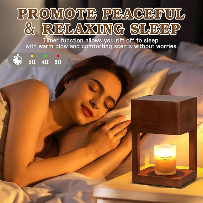 Candle Warmer Lamp Wood with Timer, Dimmable Electric Candle Lamp Warmer for Jar Candles, 2 * 35 Watt Bulb, Birthday Gifts for Women Men, Decorative Wooden Candle Lamp for Bedroom Home Decor