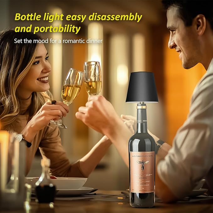 2025 New Wireless Bottle Lamp - LED Bottle Lights for Liquor & Wine Bottles, Cordless Lampshade, Whiskey Bottle Top Light, Bottle Stopper Night Light Kit, Rechargeable 3-Tone Touch-Dimmable