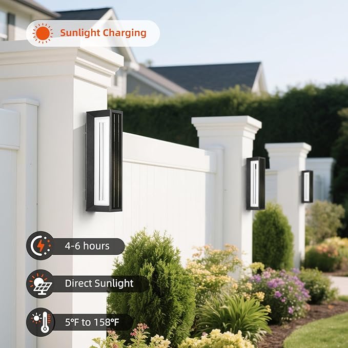 Solar Outdoor Wall Lights, 20.5" Waterproof Large Front Porch Light Fixture, 3000K LED Outside Black Garage Wall Sconce, Modern Lamp for House Garage Patio Solar Exterior Entrance Sconce Lighting
