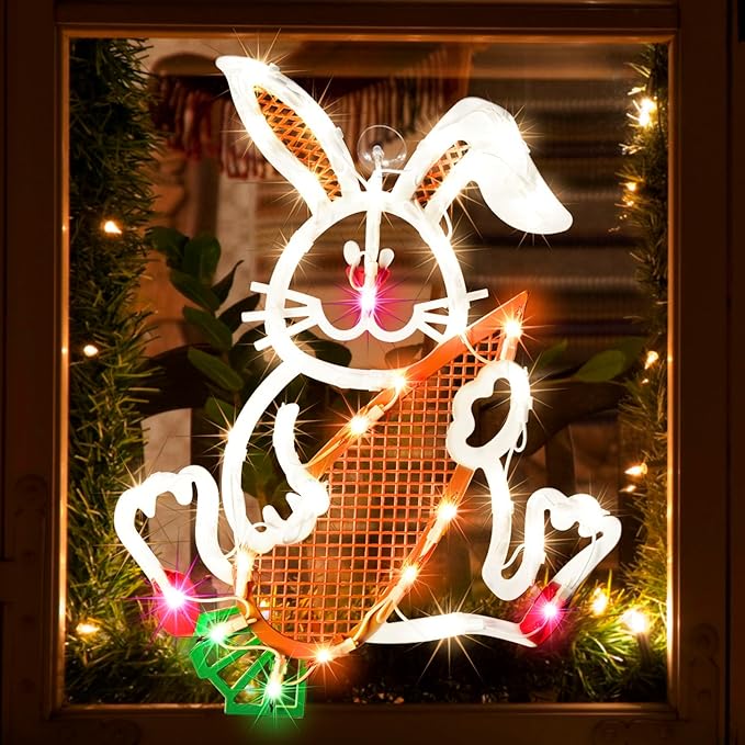 LAMPHOME 17 Inch Lighted Easter Bunny Rabbit Spring Window Silhouette