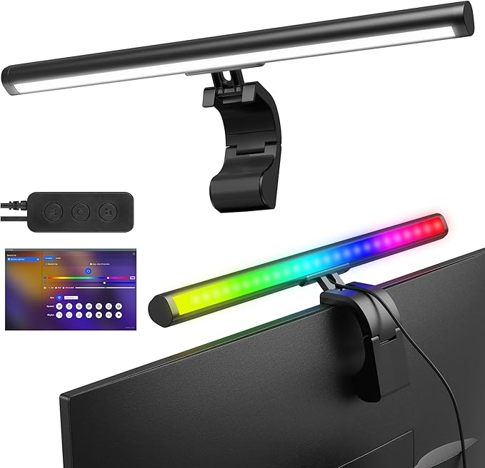 Smart Monitor Light Bar with RGB Backlight, Software-Controlled Screen & Music Sync, LED Monitor Lights for Gaming & Work with 16 Million Colors and 18 Modes – 16"