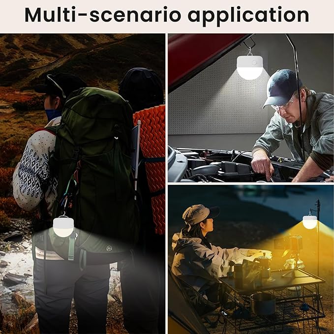 2Packs E12 Rechargeable Magnetic Light Bulbs with Remote and Hook, 10W 900LM Battery operated Emergency LED Bulb 3500mAh, Portable Large Camping Tent Lamp for Home, Hurricane, Power Outage & Outdoor