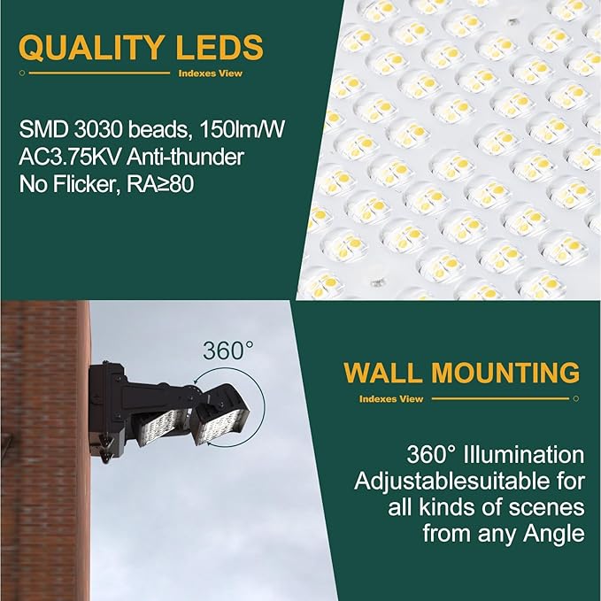 220W LED Wall Pack Lights, 360° Adjustable Panel with Dusk to Dawn Photocell, 100-277v 33000Lm 5000K Daylight, IP65 Waterproof & Advanced Heat Dissipation Outdoor Security Lighting-2Pack