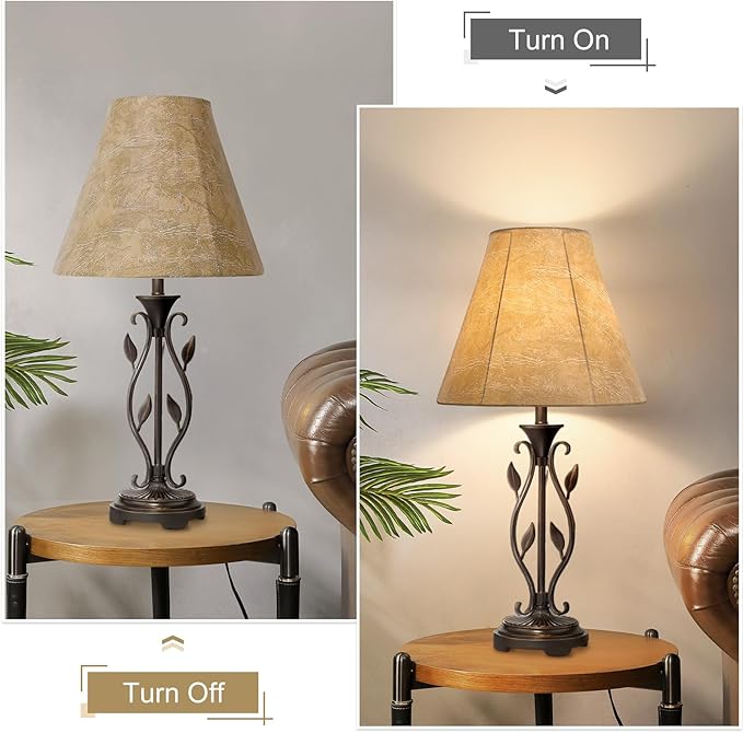 Rustic Lampshades Set of 2, Bell Lamp Shades Replacement 6"x13x10", Medium Faux Leather Lampshades for Table Lamps, Floor Lamps, Hand Crafted(Spider Fitter), Harp Holders Included, Assembly Required