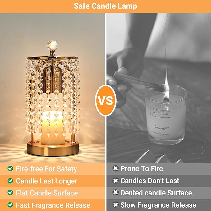 Gold Candle Warmer Lamp With Timer and Dimmer - Electric Crystal Lamp for Bedroom Decor, Flameless Scented Light, House Warming Gift, Christmas Gifts for Women