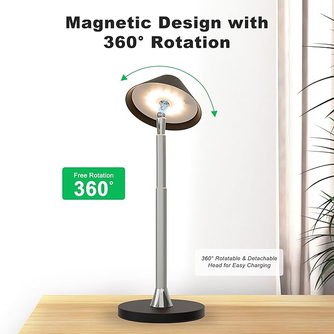 Rechargeable Floor Lamp for Indoor/Outdoor, Cordless Tall Standing Lamp with 3 Color Temps & Dimmable, IP43 Waterproof, Adjustable Height 16-56 Inch, Portable Pull-Up Lamp for Camping, Patio(Black)