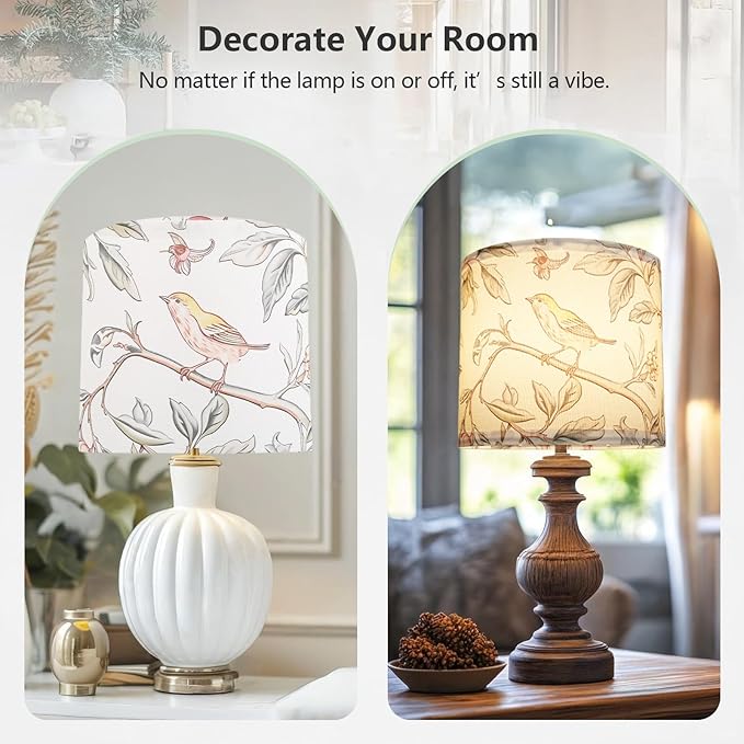8.7in Small Lamp Shade, Linen Drum Lamp Shades, HD Printing Bird Lampshade, Lampshades for Table Lamp, Modern Farmhouse Small Lamp Shades for Floor Lamps, Decorative Lamp Shades (1 Pack)