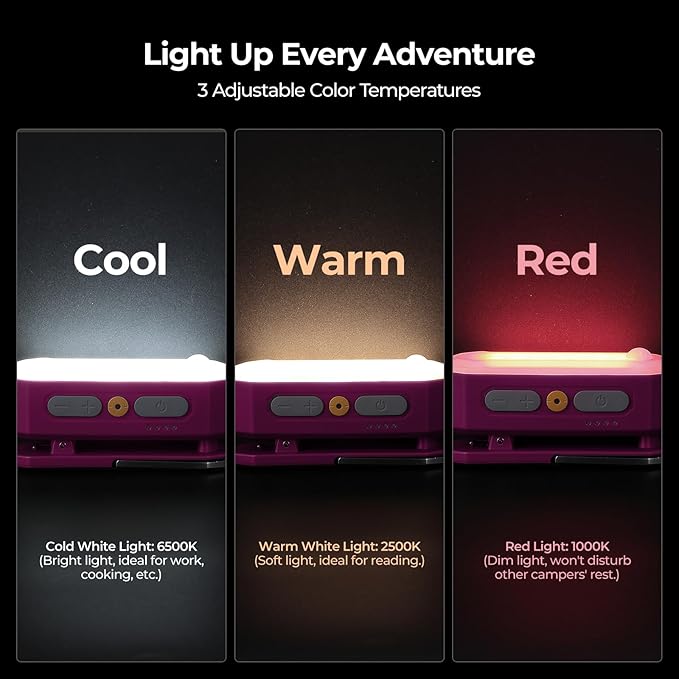 BougeRV Movable Area Light, Rechargeable Camping Lantern, 3200mAh Portable Camping Light, IP65 Waterproof, Camp Lamp for Tent, Power Outages, Emergency, Outdoor(Magenta)