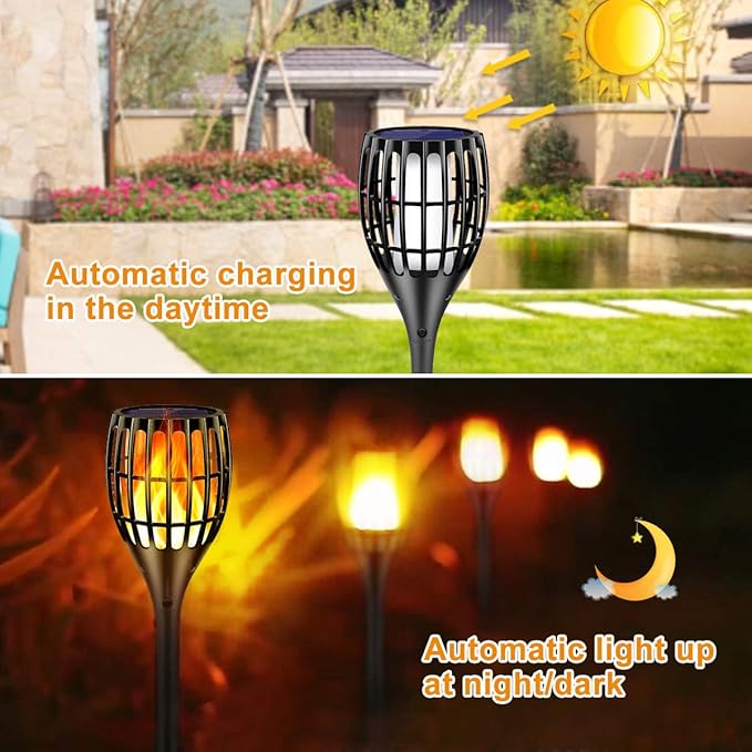 Solar Torch Flame Lights Waterproof Flickering Flames Lights 43" Solar Garden Lights Outdoor Landscape Decoration Lighting Dusk to Dawn Auto On/Off for Yard Garden Pathway, 2 Pack