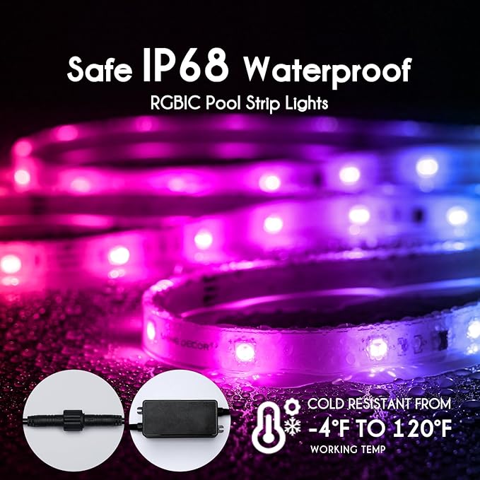 Shine Decor IP68 LED Strip Light 16.4 FT, DC 24V RGB+IC LED Strip Lights, Outdoor Rope Lights with Remote APP Control Music Sync, Color Chasing LED Lights Strip for Chrismas, Pool, Home Decor