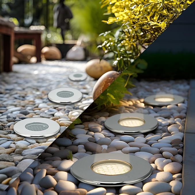 210 LED Honeycomb Underground Light, 3W, DC12-24V, IP67, Anti-Glare, Low-Voltage Embedded, Stainless Steel 304 Cover, Suitable for Outdoor Ground, Deck, Square, Park, Courtyard(3000K, 6P-A)