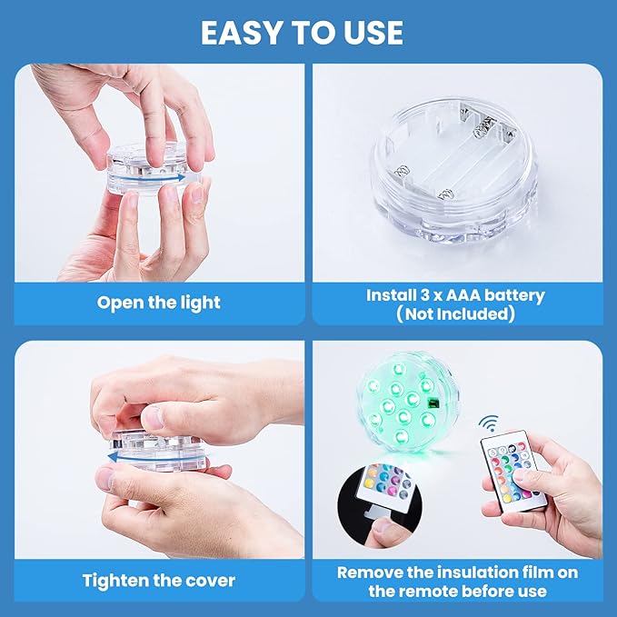 Boat Lights Wireless, Battery Powered Operated Marine Led Interior Light for Boat Deck Courtesy Light, for Fishing Pontoon Sailboat Kayak, Remote Control Multi Color Changing, RGB, 4PCS