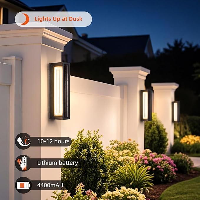 Solar Outdoor Wall Lights, 20.5" Waterproof Large Front Porch Light Fixture, 3000K LED Outside Black Garage Wall Sconce, Modern Lamp for House Garage Patio Solar Exterior Entrance Sconce Lighting
