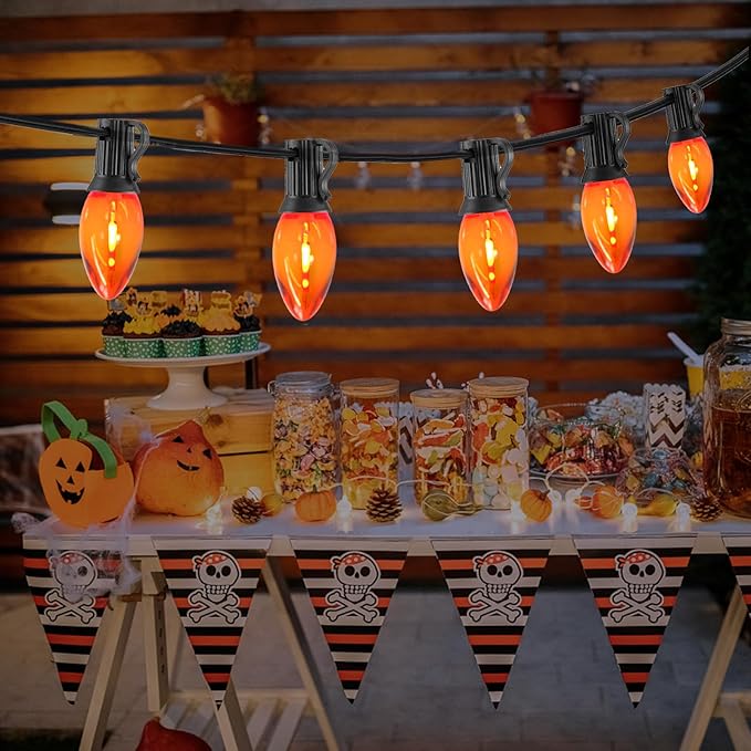 C7 Orange Halloween Lights 10FT, LED Outdoor String Lights with Black Wire for Patio, Christmas Tree, Window, Door, Party, Porch Décor
