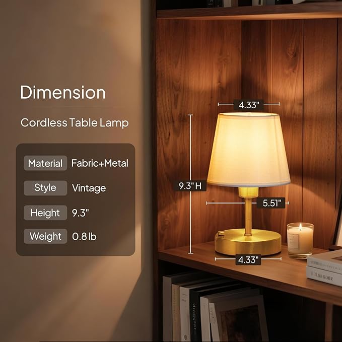 EppieBasic Cordless Table Lamp Small: Fast Charging & Long Lasting - 2700K Warm Light Dimmable - Vintage Mini Rechargeable Lamps for Dinning Living Room Bedroom
