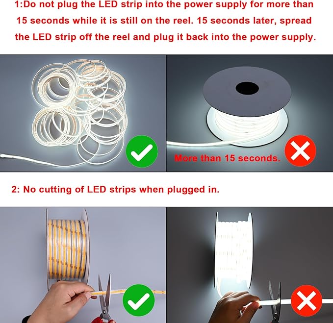 24V COB LED Strip Lights Outdoor Waterproof 65.6FT, 6000K Cool White Dimmable IP67 CRI 93 LED Rope Light with Power Supply for Bedroom Living Room Garden Commercial House